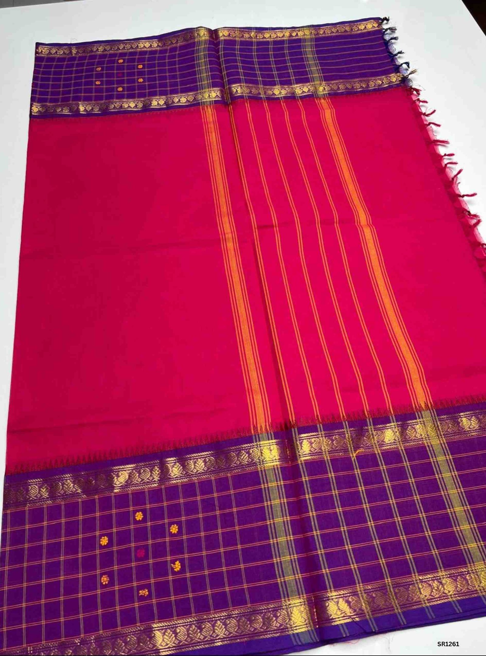 Pink & Purple - Fusion Kanchi Cotton Saree - Image 2