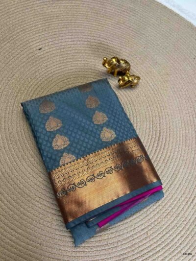 Grey & Rani Pink - Semi Silk Saree
