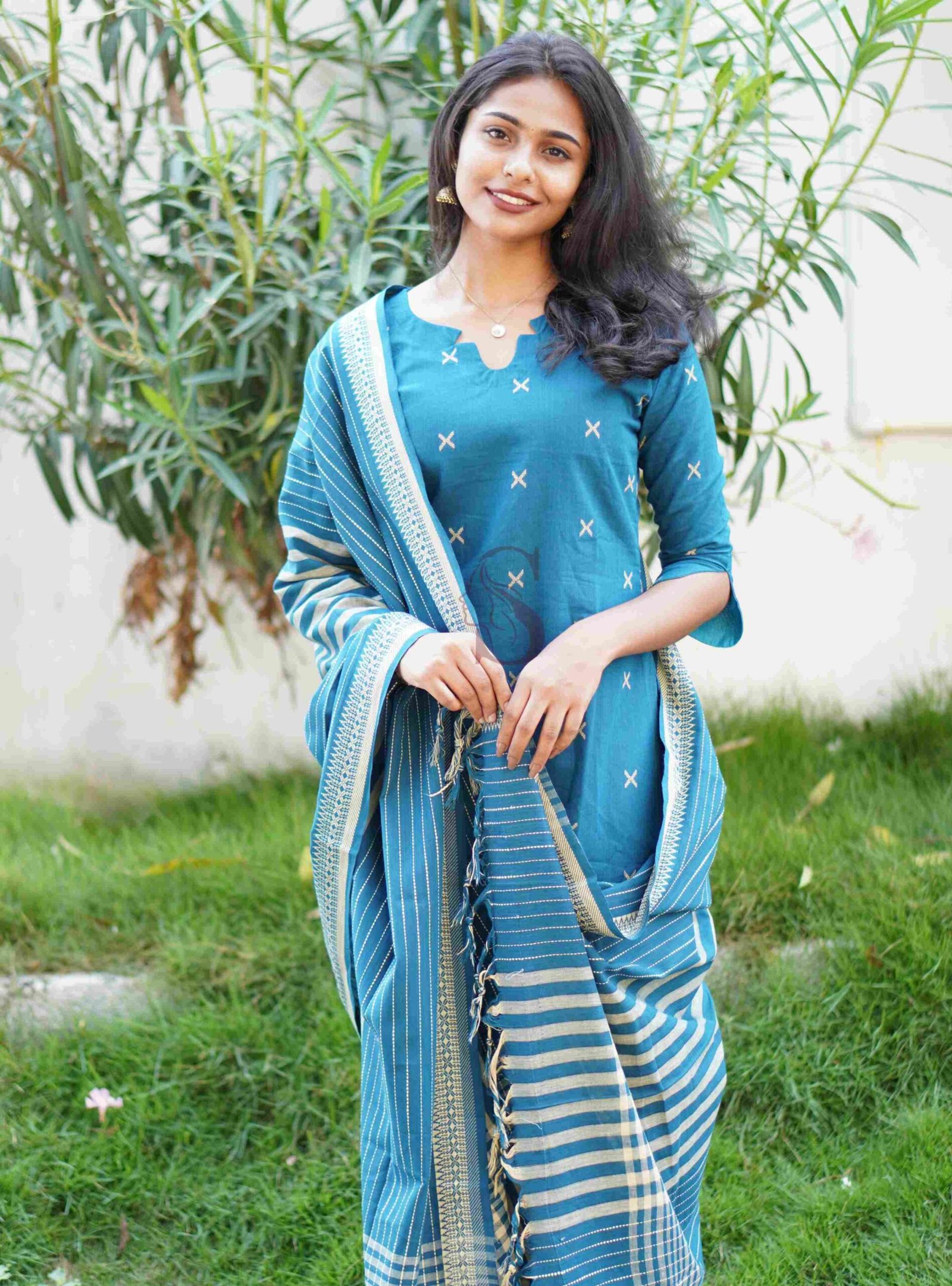 Woven Grace - Salwar Set with Striped Dupatta - Image 2