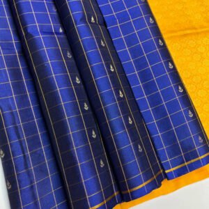 Blue & Yellow - Checker Soft Silk Saree