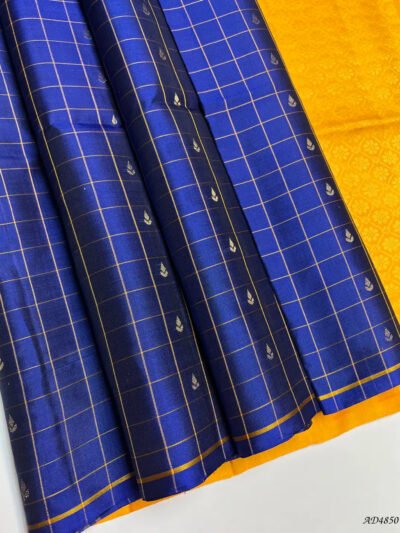 Blue & Yellow - Checker Soft Silk Saree