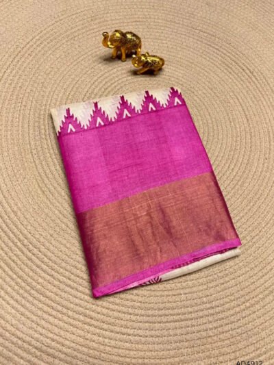 Ivory & Pink - Pure Desi Tussar Saree