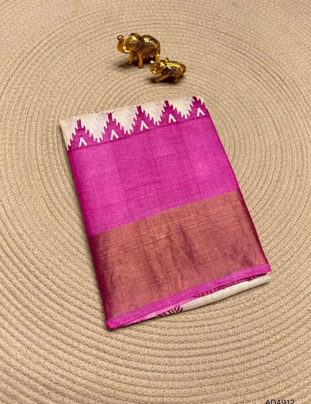 Ivory & Pink - Pure Desi Tussar Saree