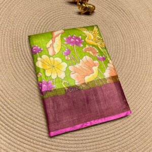 Green & Pink - Pure Desi Tussar Saree
