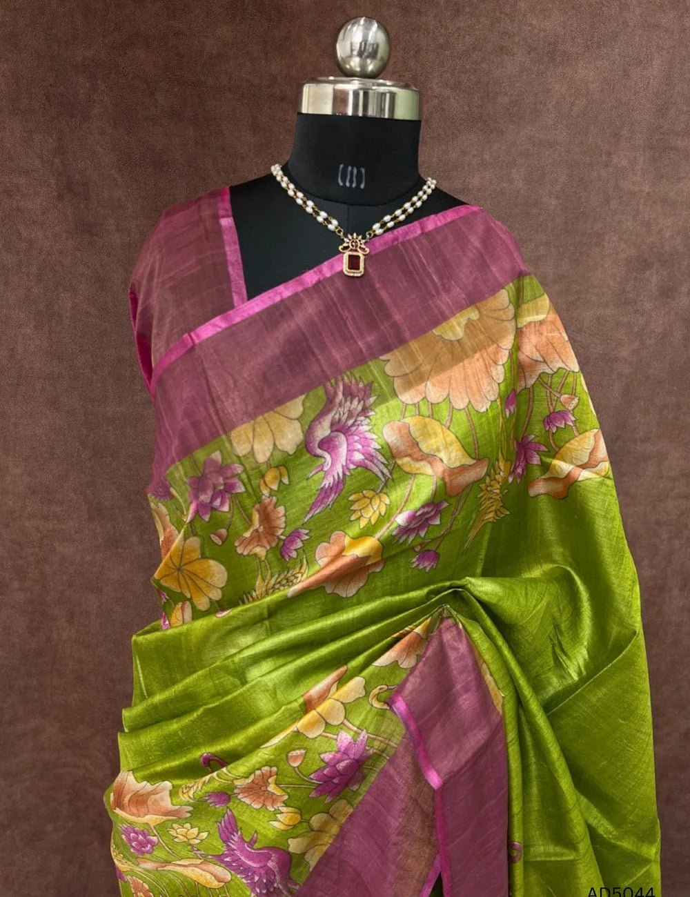 Green & Pink - Pure Desi Tussar Saree - Image 2