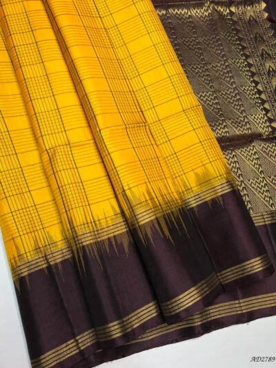 Lime Yellow & Coffee Brown - Soft Silk Saree