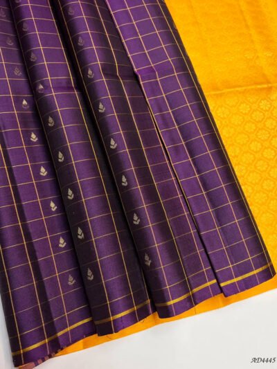 Plum & Mango Yellow - Checkerd Soft Silk Saree